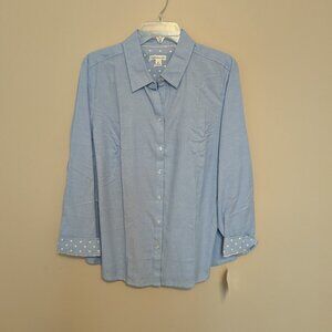 NWT Croft & Barrow chambray blouse XL button up polka dot cuff